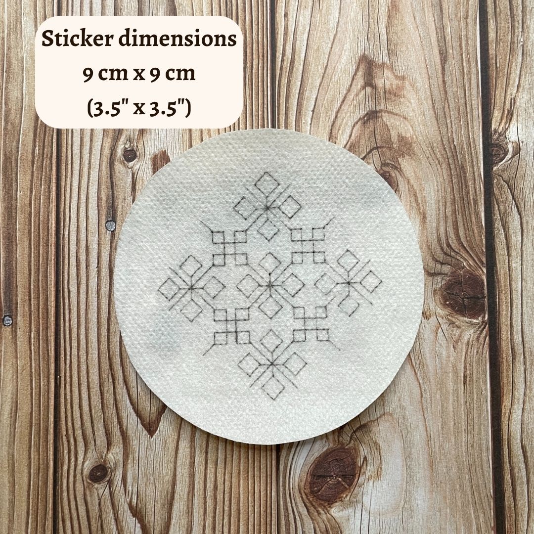 The sticker is 9 centimetres or 3 and a half inches in size.
