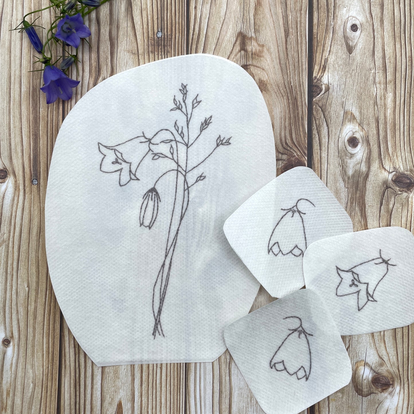 Harebell embroidery stickers: a harebell posy design and three individual flower heads