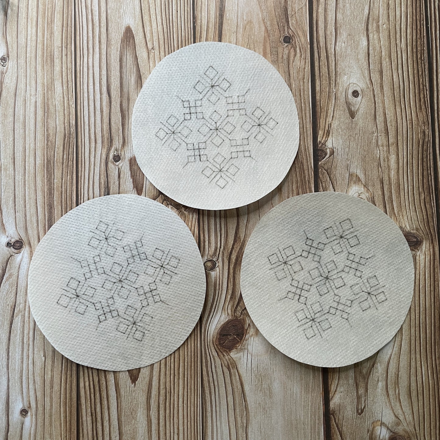 3 snowflake embroidery stickers.