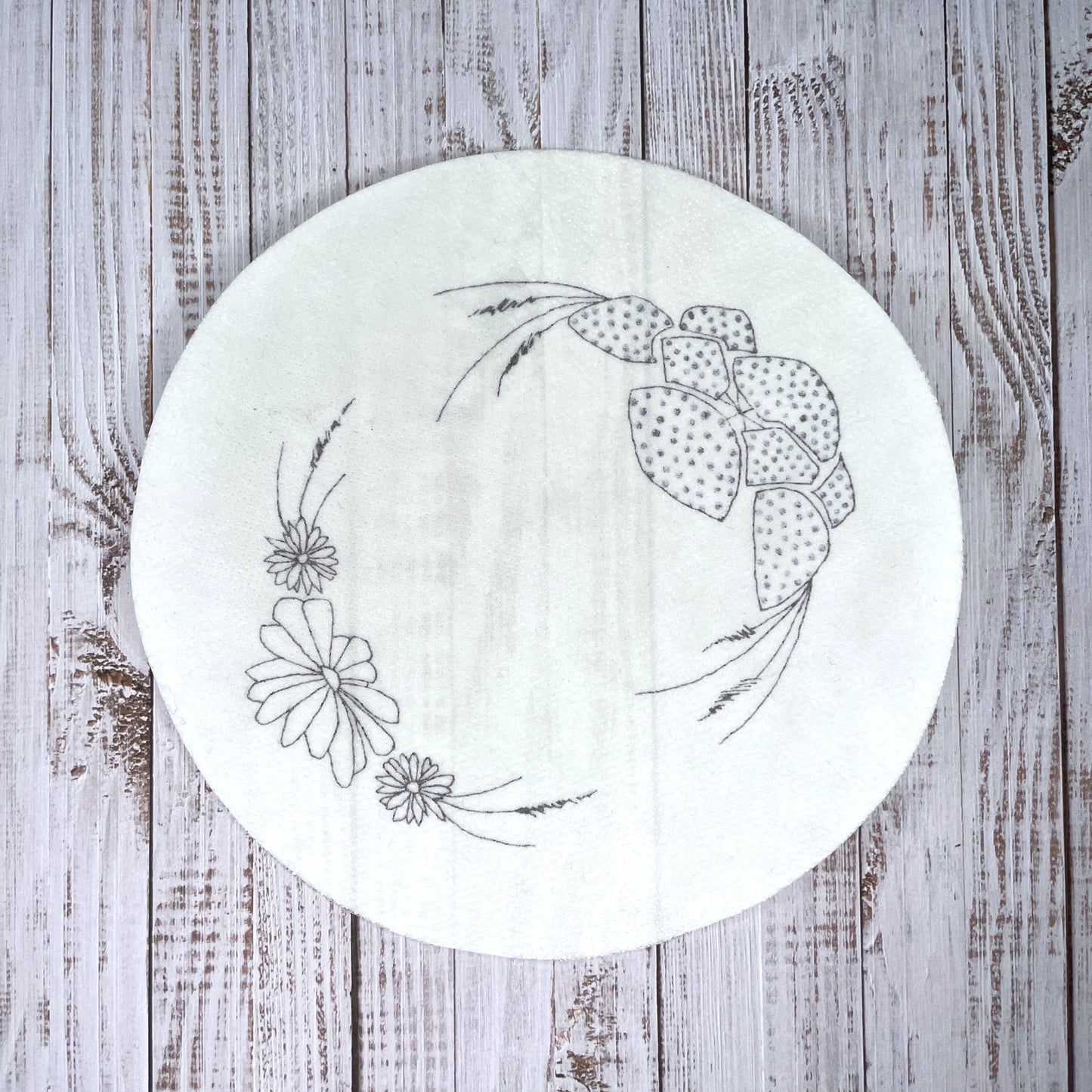 Stick and stitch patch for cow parsley and daisy wreath design, for a 6 inch hoop