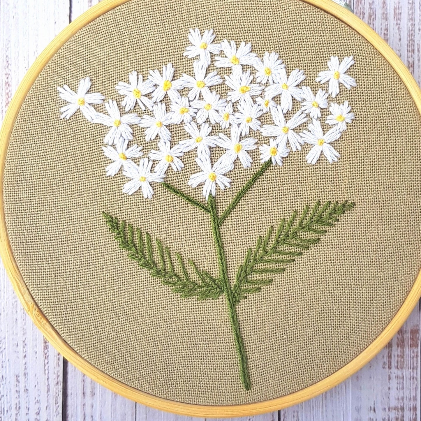 Yarrow embroidery hoop art, 4"