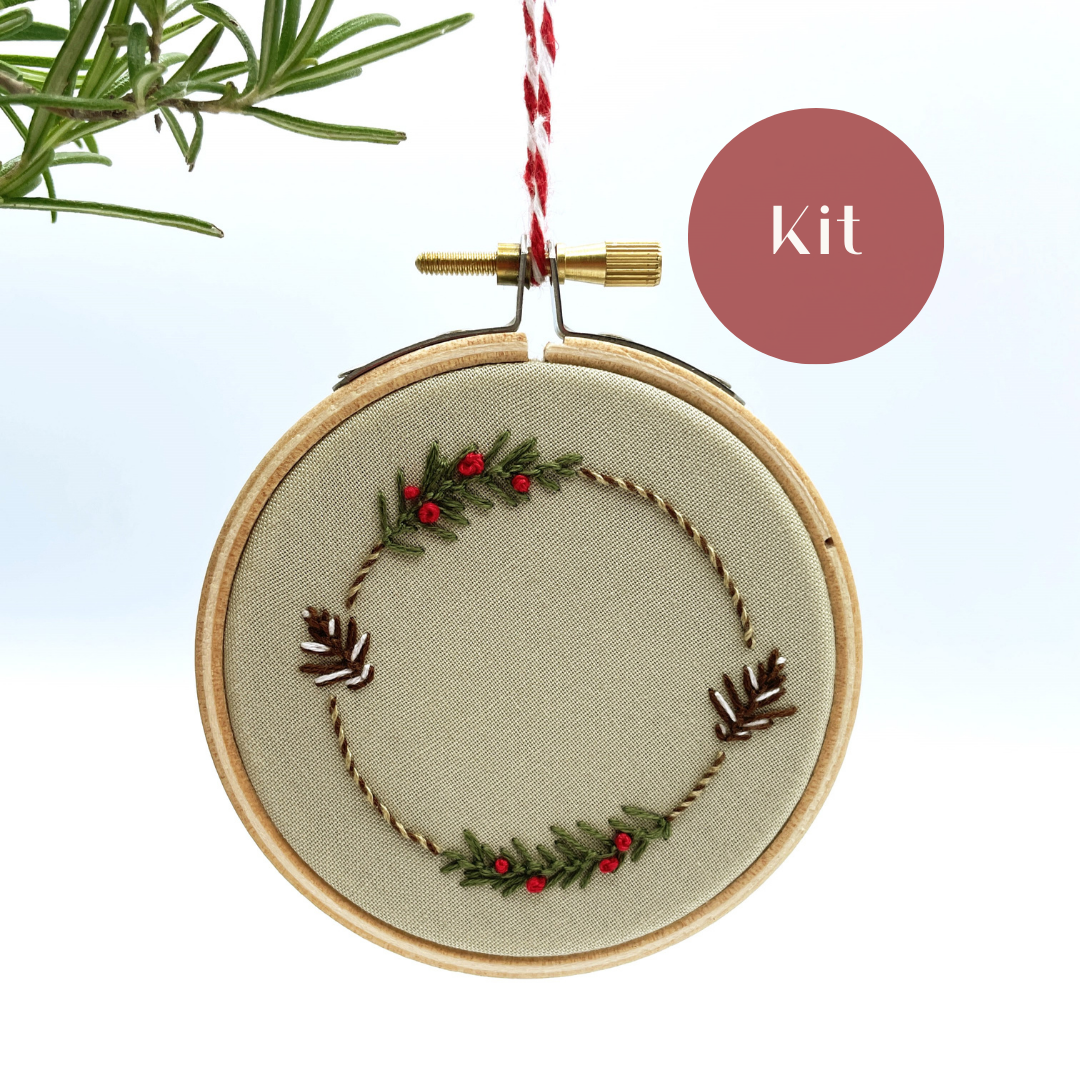 Christmas wreath embroidery kit, 3"