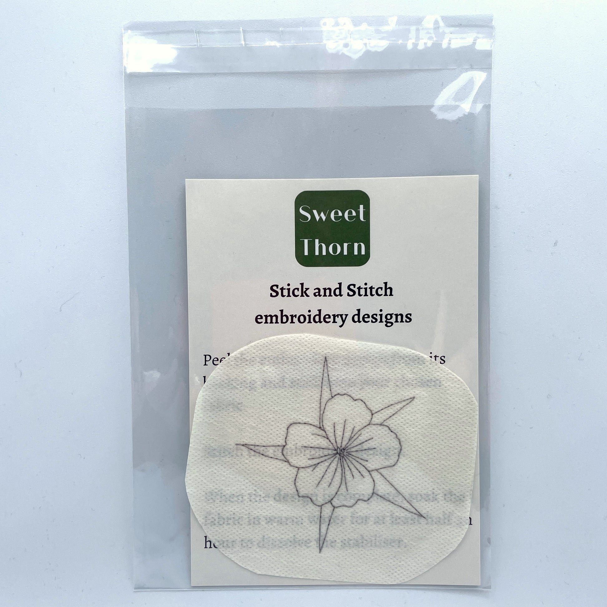 Corncockle embroidery sticker in cellophane bag with instructions