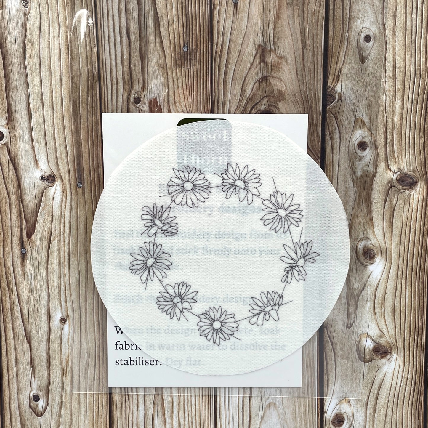 Daisy chain embroidery sticker in cellophane bag with instructions