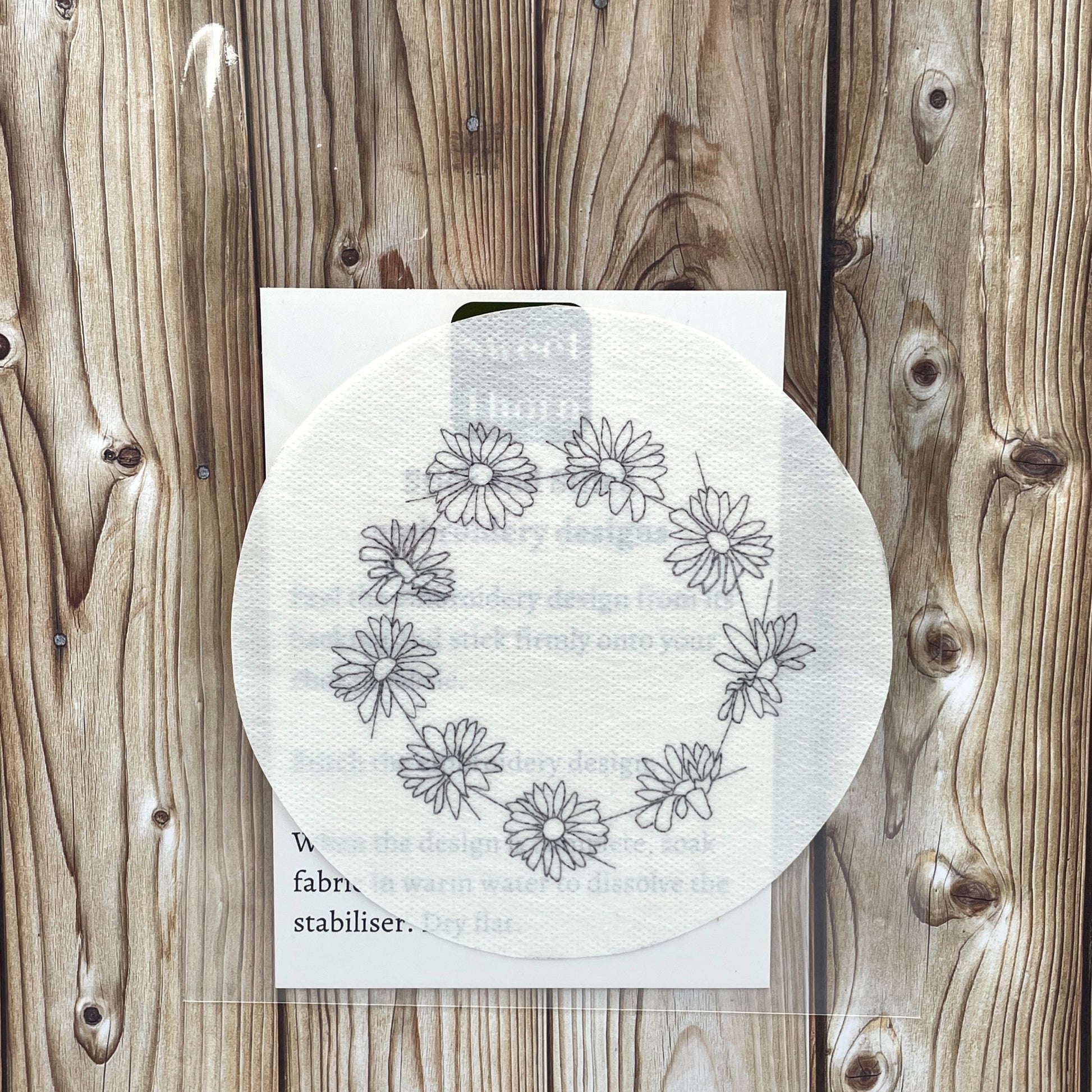 Daisy chain embroidery sticker in cellophane bag with instructions