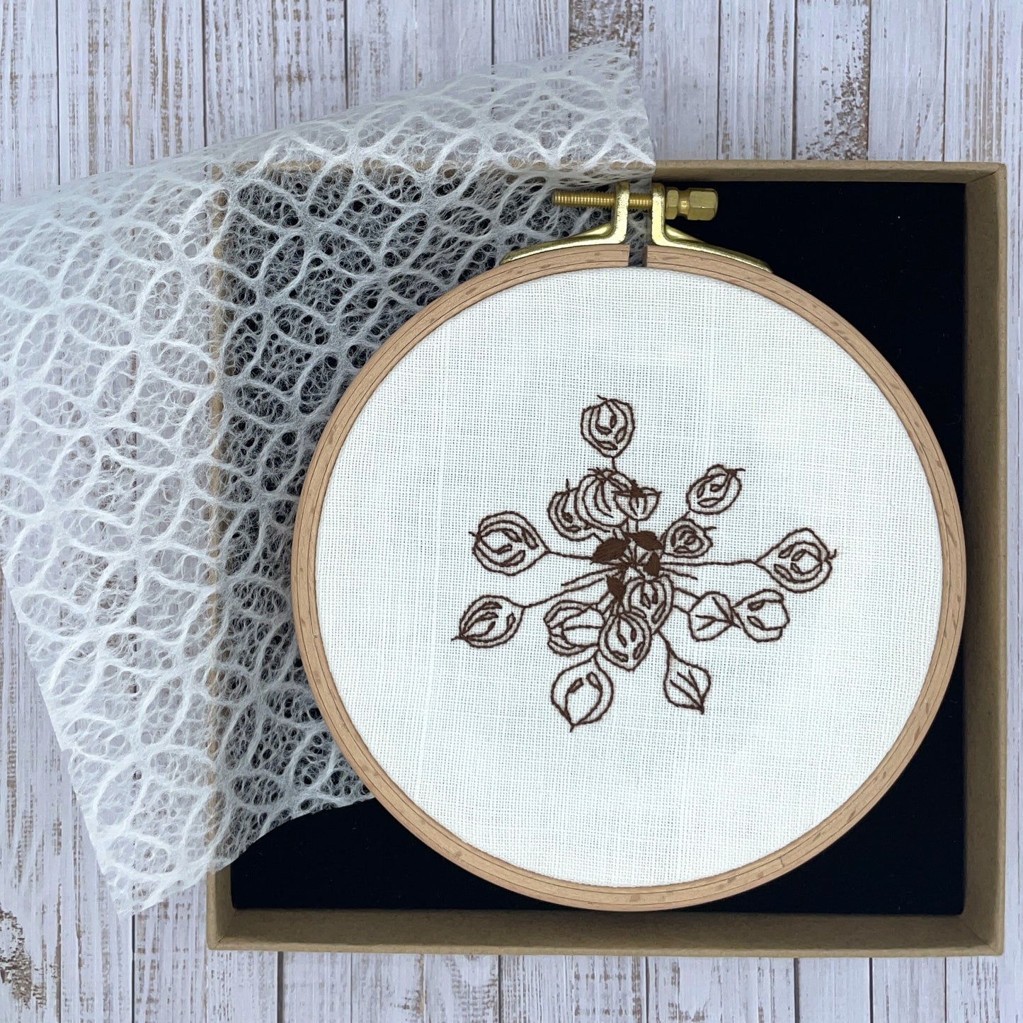 Cow Parsley botanical embroidery art, 5”