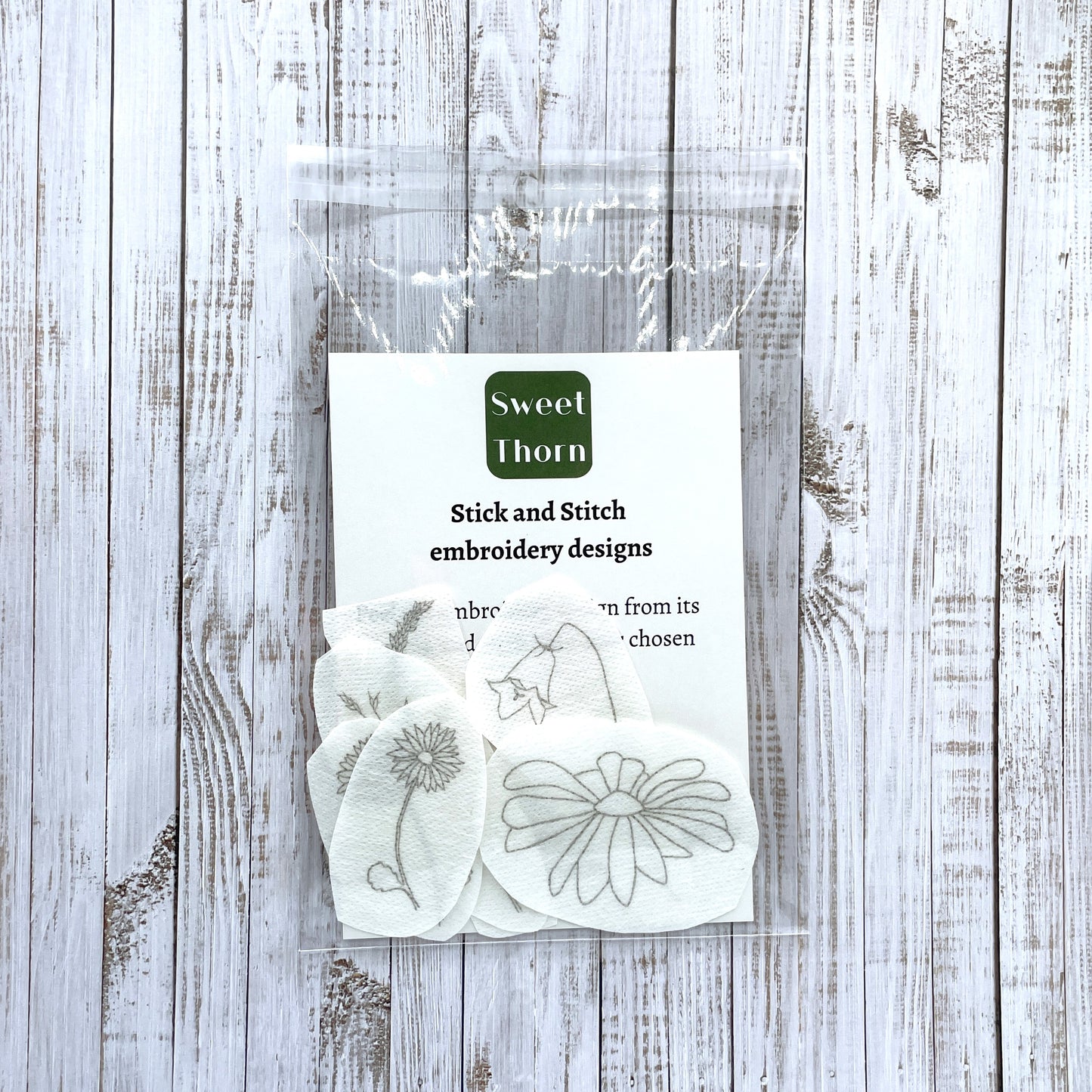 Meadow flower transfers and instruction card in cellophane packaging